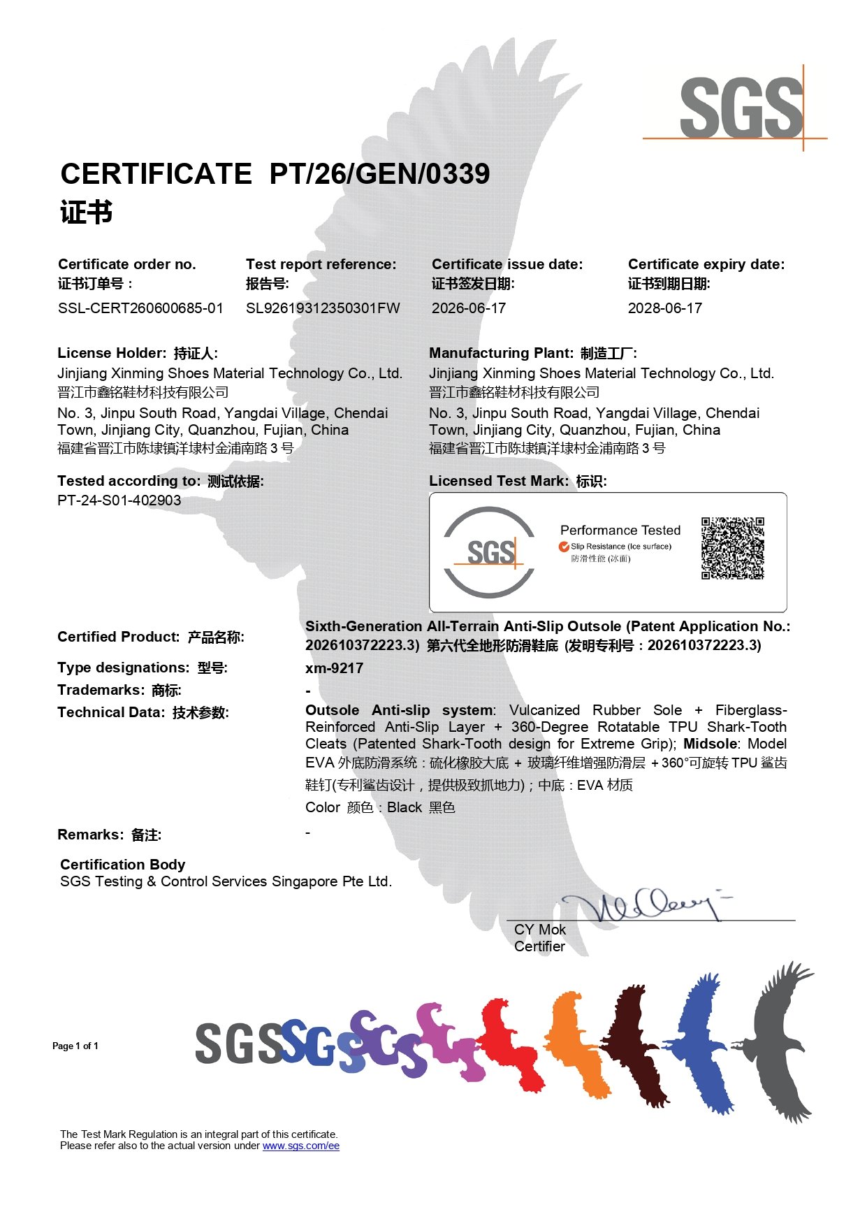 Xinming SGS Certificate